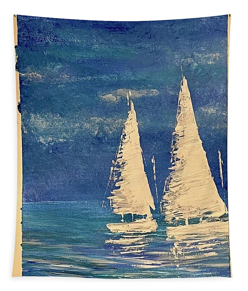 Boat Tapestry featuring the painting The Continuous Search by Alina Deica