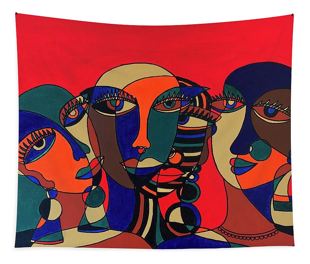 Abstract Art Tapestry featuring the painting The Conversation by Raji Musinipally