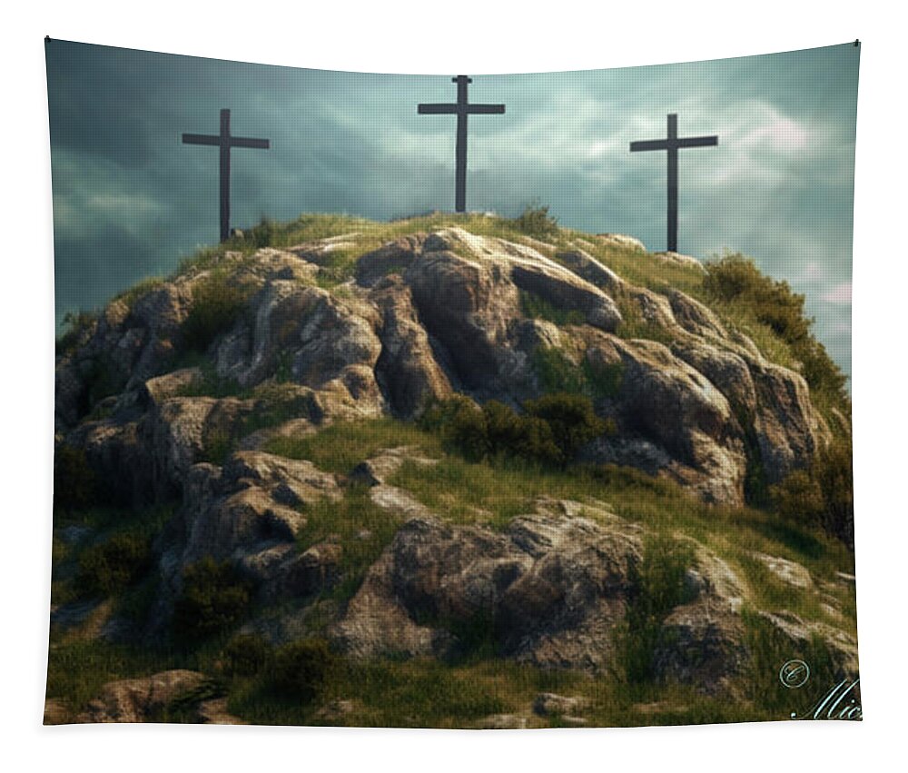 Calvary Tapestry featuring the digital art The Cross by Michael Rucker