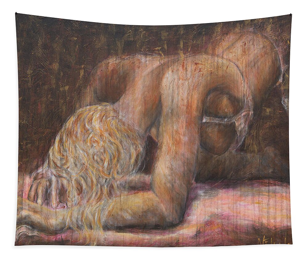 Erotic Tapestry featuring the painting The Crying Game by Nik Helbig