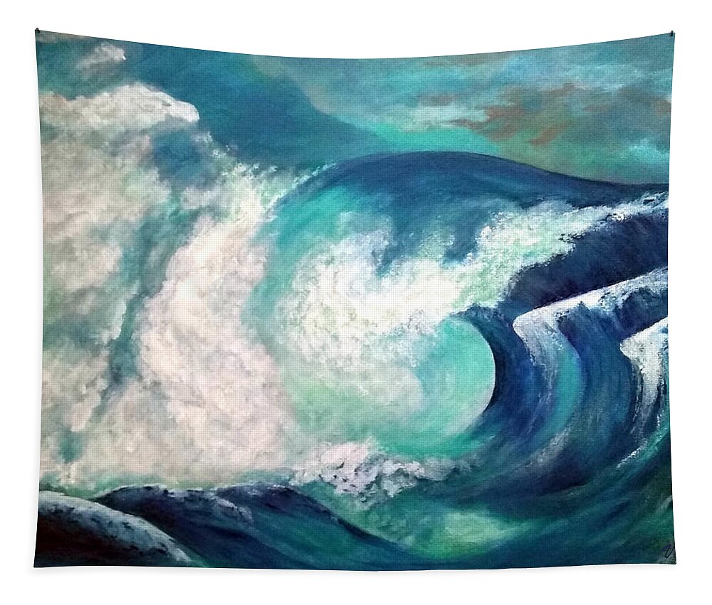 Ocean Tapestry featuring the painting The Curl by Vallee Johnson