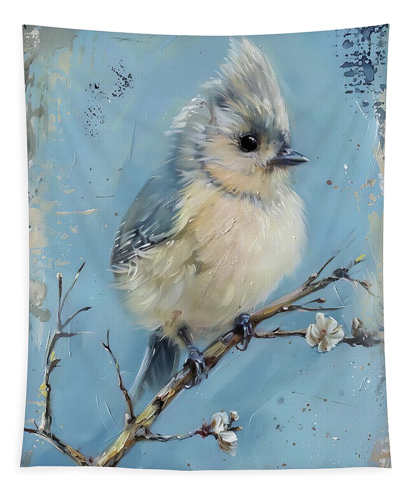 Tufted Titmouse Tapestry featuring the painting The Cutest Little Titmouse by Tina LeCour