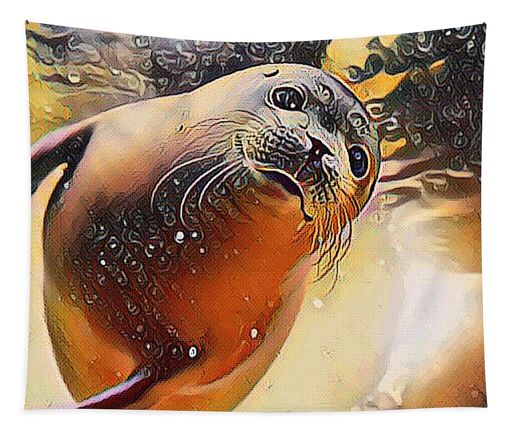 Seal Tapestry featuring the mixed media The Cutest Seal Wildlife Art  by Shelli Fitzpatrick
