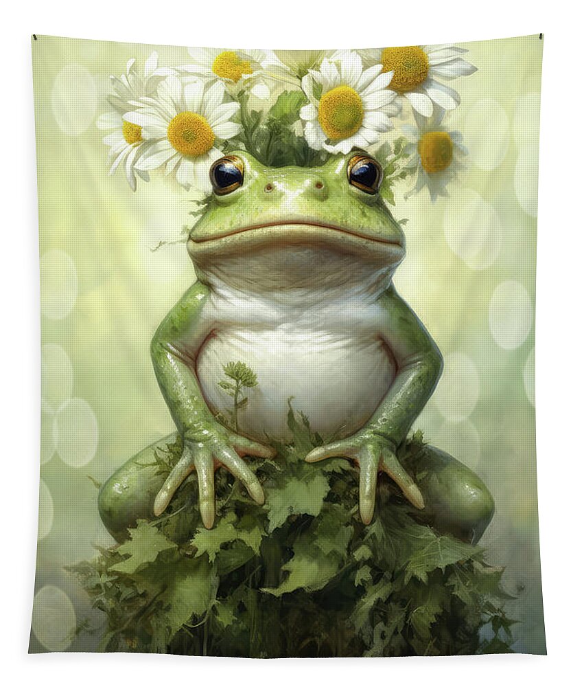 Frog Tapestry featuring the painting The Daisy Bullfrog by Tina LeCour