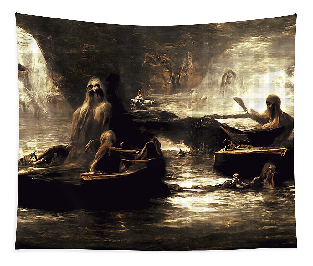 Styx Tapestry featuring the painting The damned souls of the River Styx, 01 by AM FineArtPrints