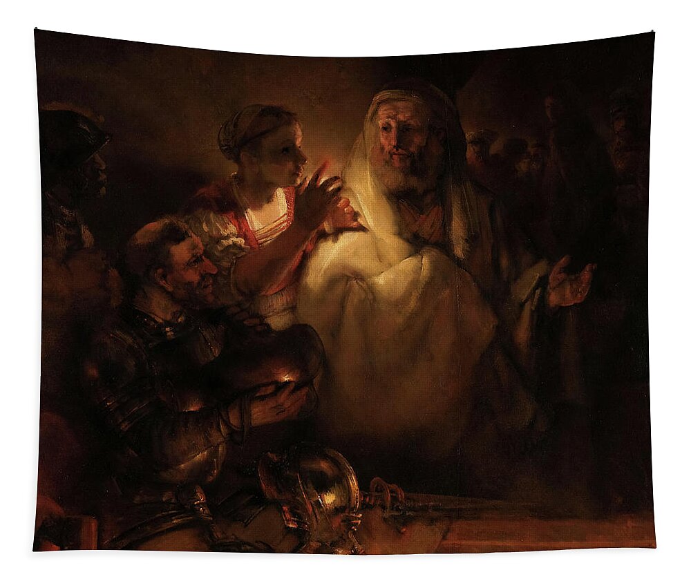 Rembrandt Van Rijn Tapestry featuring the painting The Denial of Saint Peter 1660 by Rembrandt van Rijn