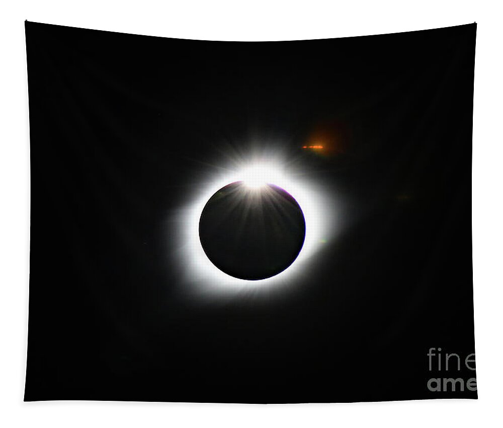 Eclipse; Diamond Ring; Corona; Light Flare; Night; Sky; Tapestry featuring the photograph The Diamond Ring by Tina Uihlein