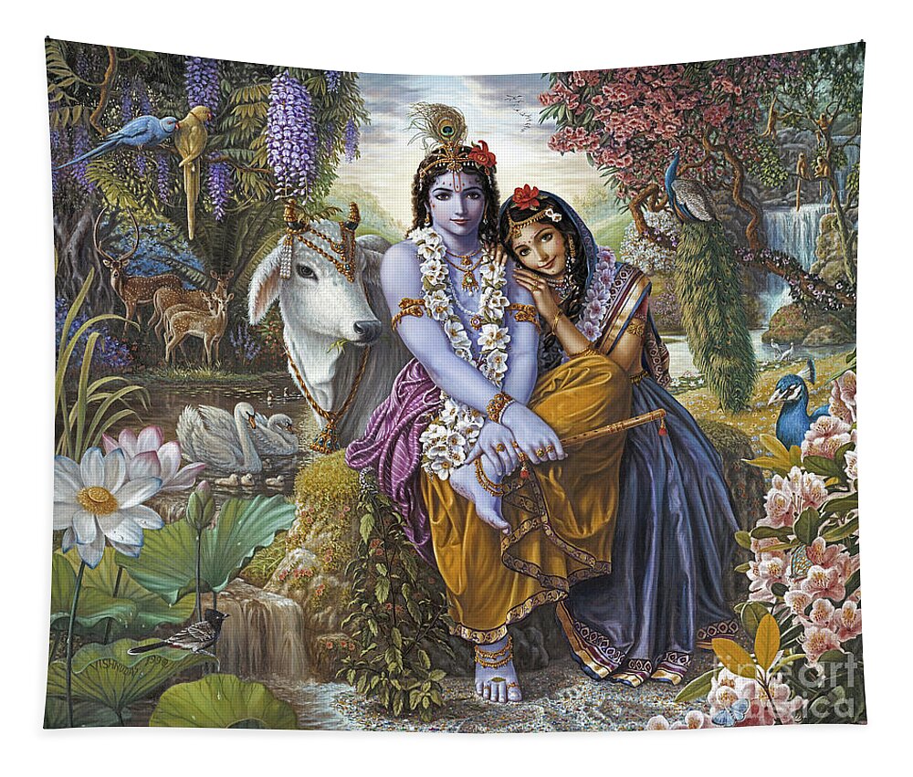 All Attractive Couple Tapestry featuring the painting The Divine All Attractive Couple by Vishnu Das