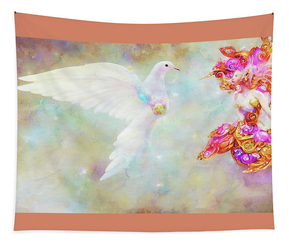 Doves Tapestry featuring the digital art The Dove and the Fairy by Peggy Collins