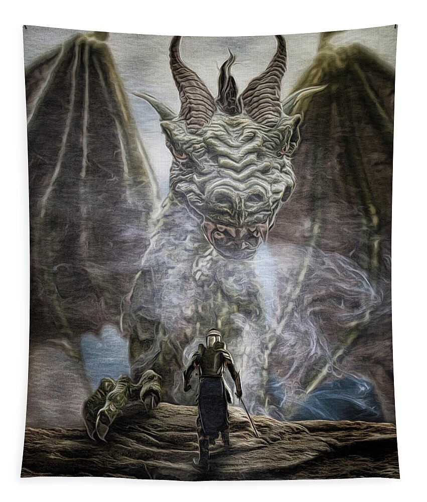 Dragon Tapestry featuring the digital art The Dragonslayer by Brad Barton