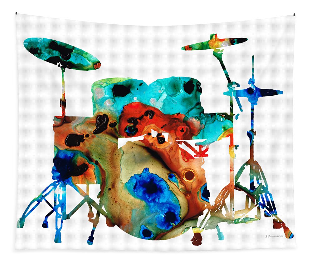 Drum Tapestry featuring the painting The Drums - Music Art By Sharon Cummings by Sharon Cummings