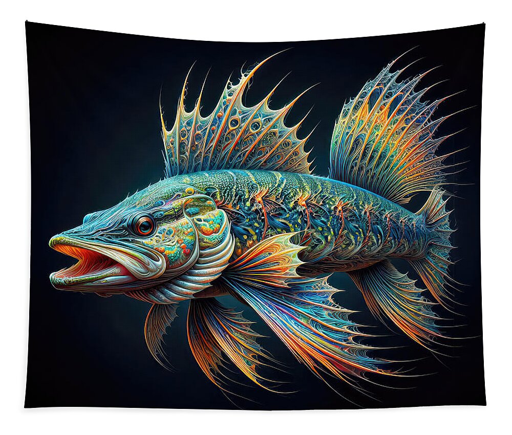 Northern Pike Tapestry featuring the digital art The Empress of Emerald Waters by Bill and Linda Tiepelman