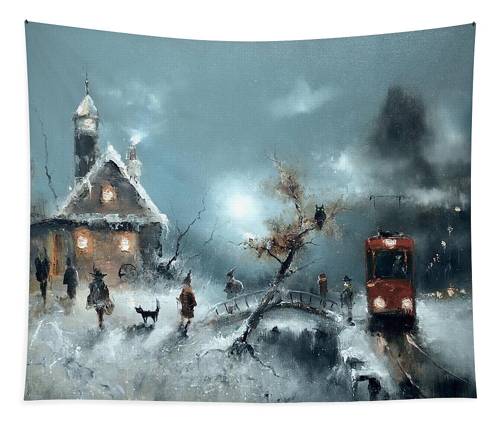 Russian Artists New Wave Tapestry featuring the painting The End Stop of Tram by Igor Medvedev