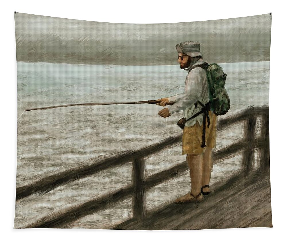 Fishing Tapestry featuring the digital art The Fisherman by Larry Whitler