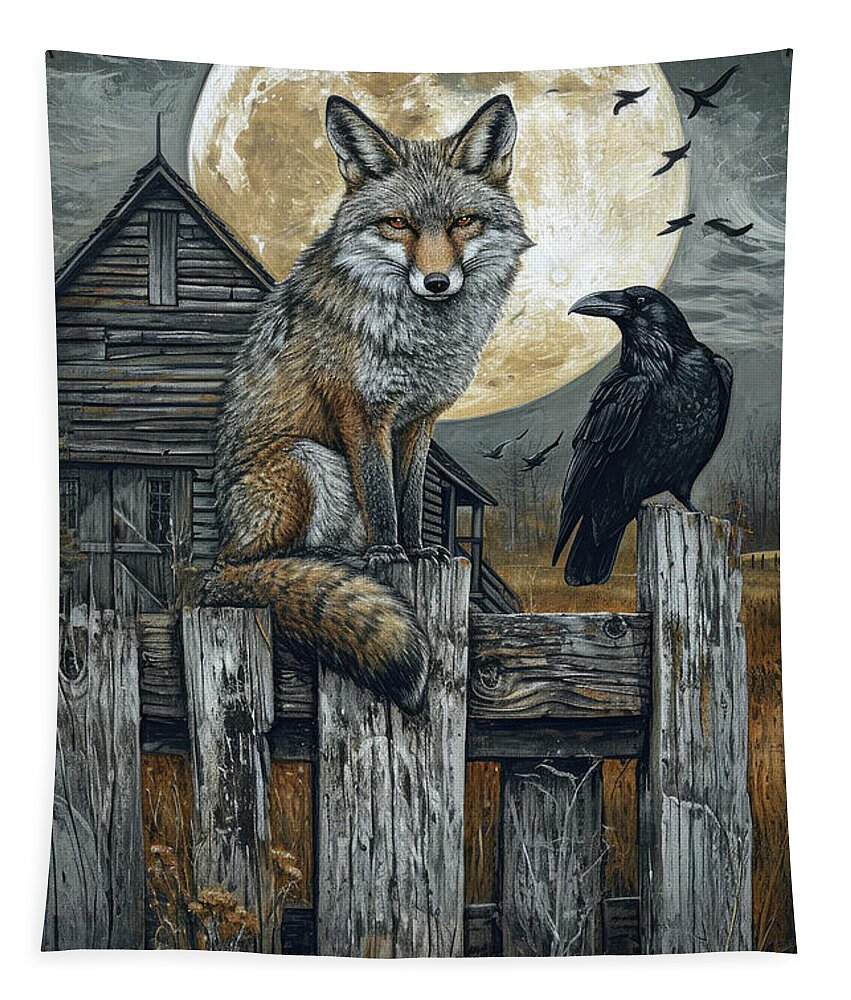 Ox Tapestry featuring the painting The Fox And The Raven by Tina LeCour