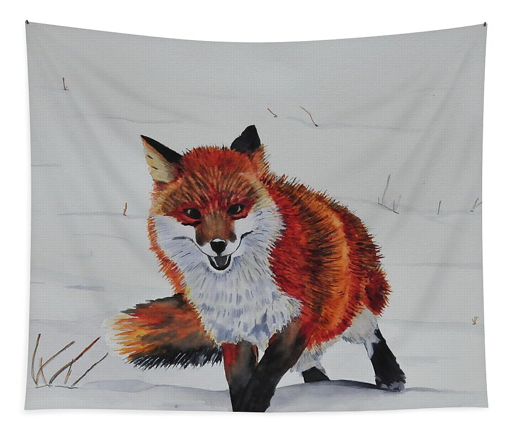 Fox Tapestry featuring the painting The Fox in Winter by John W Walker
