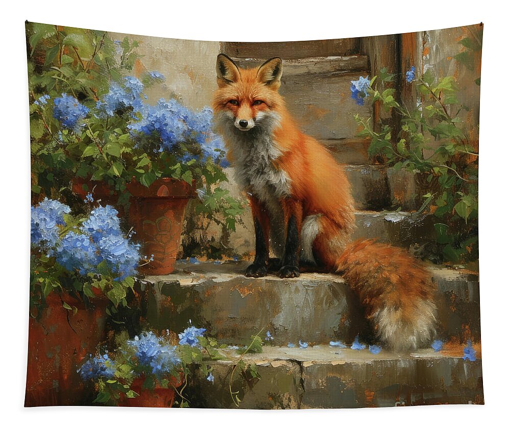 Fox Tapestry featuring the painting The Friendly Fox by Tina LeCour