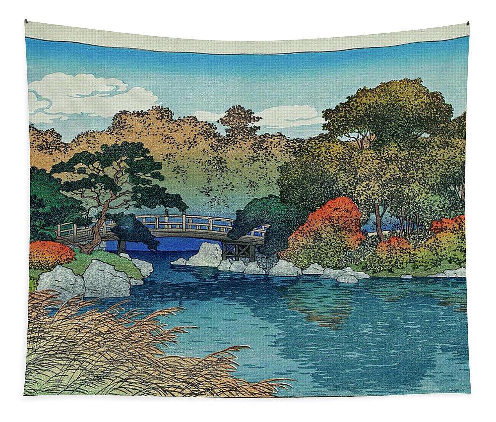 The Garden In Autumn Kawase Hasui (1883–1957) Tapestry featuring the painting THE GARDEN IN AUTUMN Kawase Hasui by Artistic Rifki