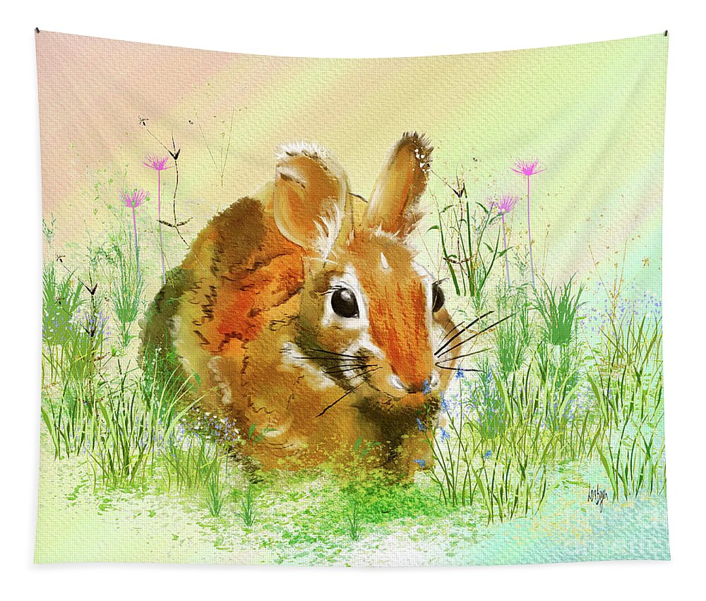 Bunny Tapestry featuring the digital art The Gardener In The Flowers by Lois Bryan
