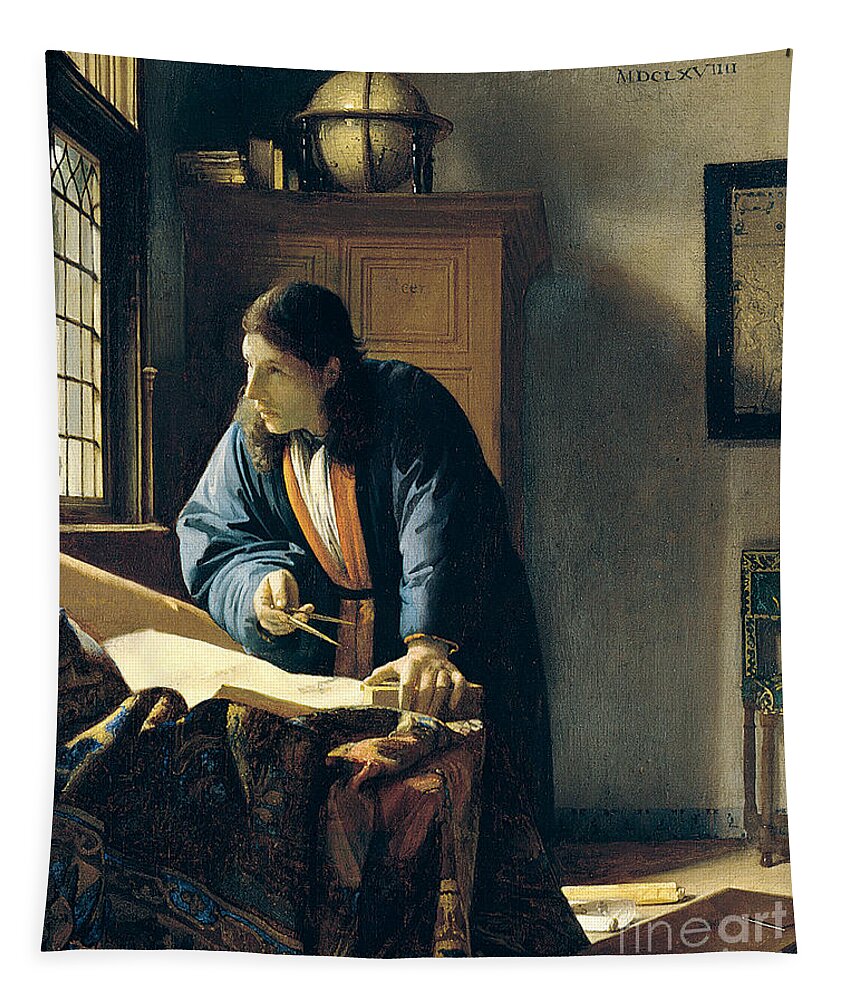 Vermeer Tapestry featuring the painting The Geographer by Vermeer by Jan Vermeer