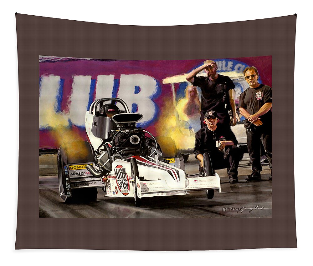 Drag Racing Nhra Top Fuel Funny Car John Force Kenny Youngblood Nitro Champion March Meet Images Image Race Track Fuel Tom Shelar High Speed Motorsports Sean Belemure Bakersfield March Meet Chrr Tapestry featuring the painting The Great White by Kenny Youngblood