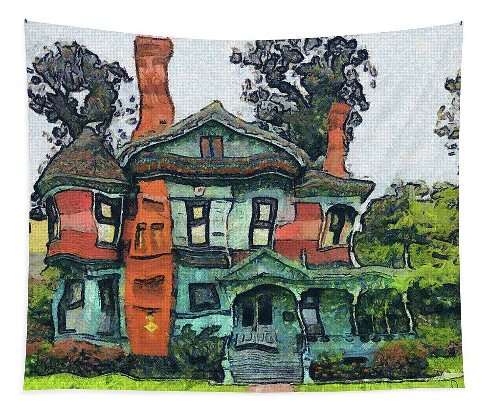 The Green Cottage Tapestry featuring the painting The green cottage II by George Rossidis