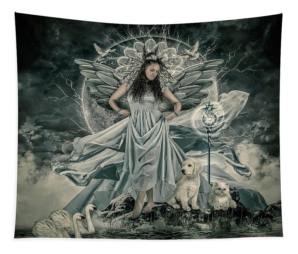 Swans Tapestry featuring the digital art The Guardian by Maggy Pease