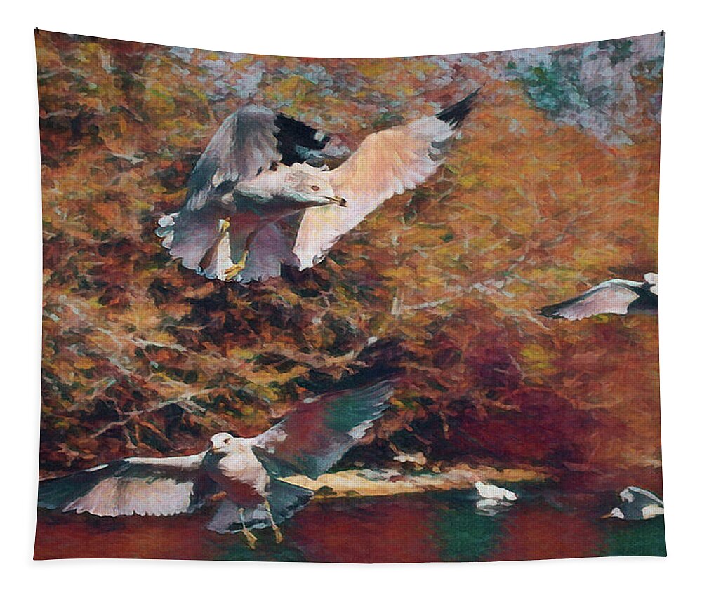 Seagull Tapestry featuring the digital art The Gulls Da by Ernest Echols