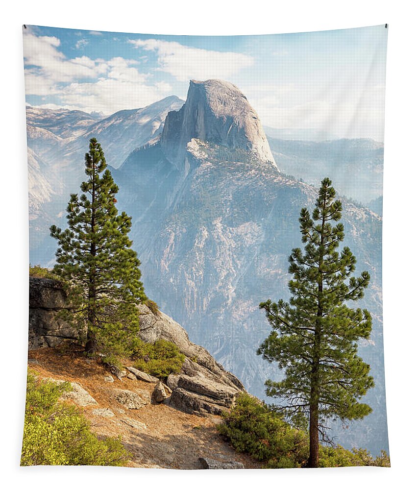 Landscape Tapestry featuring the photograph The Half Dome guardians by Davorin Mance