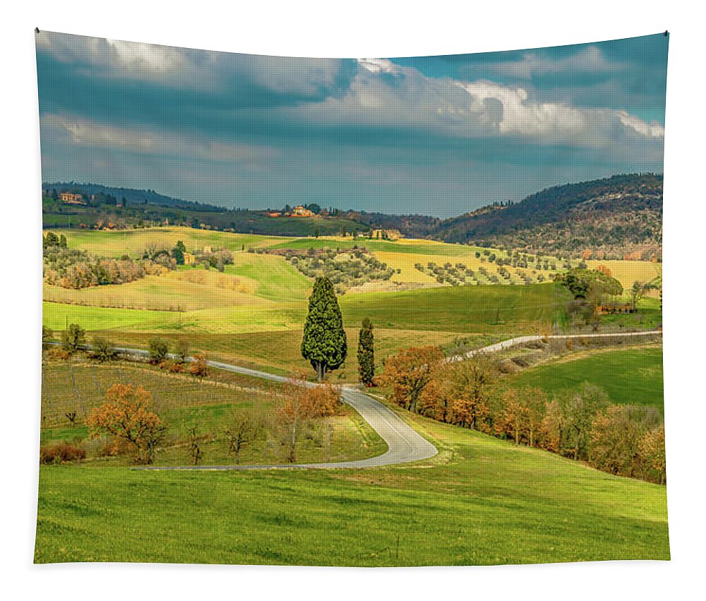 Tuscany Tapestry featuring the photograph The Hills Are Alive In Tuscany by Marcy Wielfaert