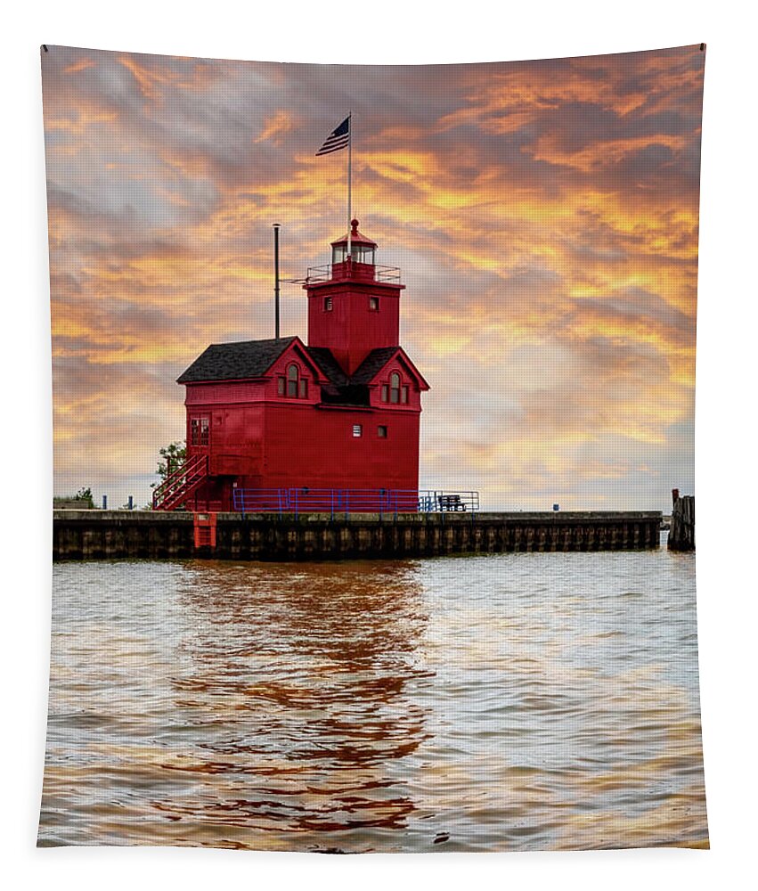 Lighthouse Tapestry featuring the photograph The Holland Harbor Lighthouse by Debra and Dave Vanderlaan