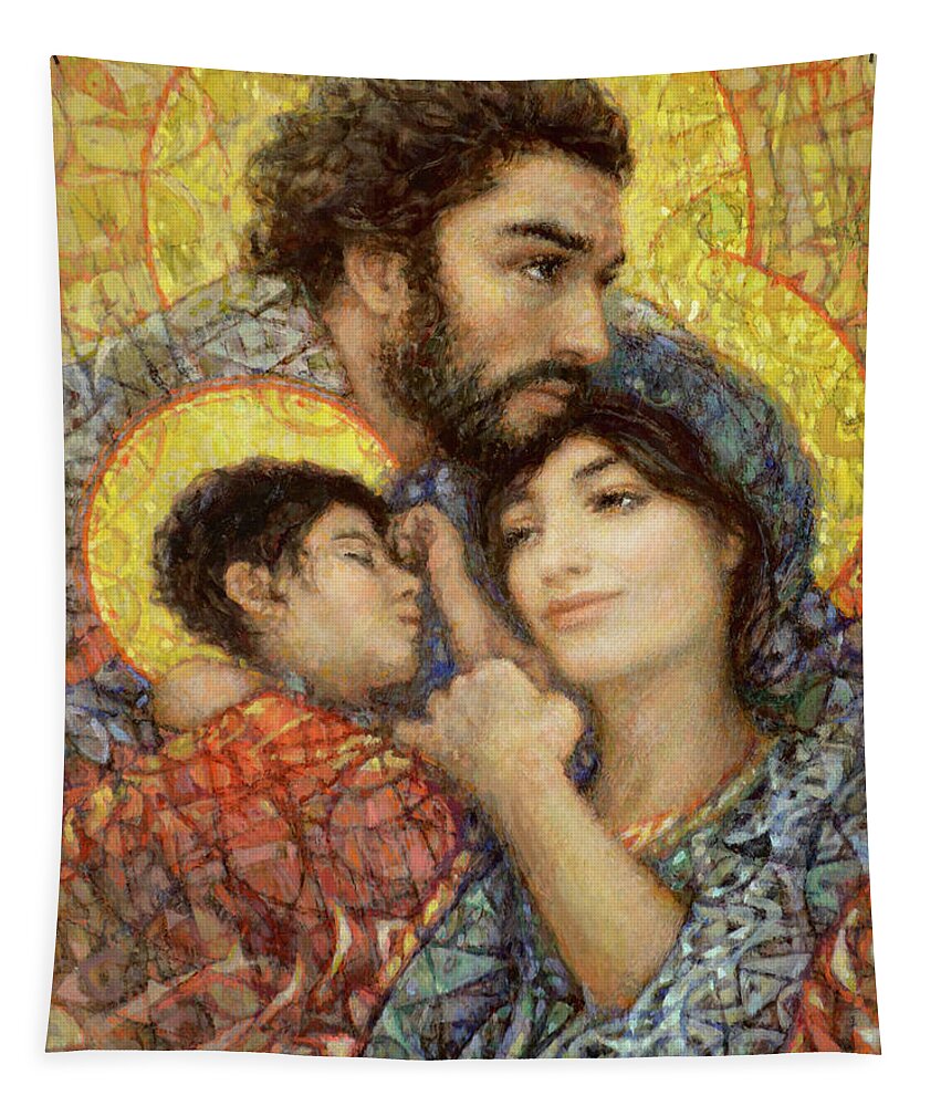 Holy Tapestry featuring the painting The Holy Family of Nazareth by Smith Catholic Art