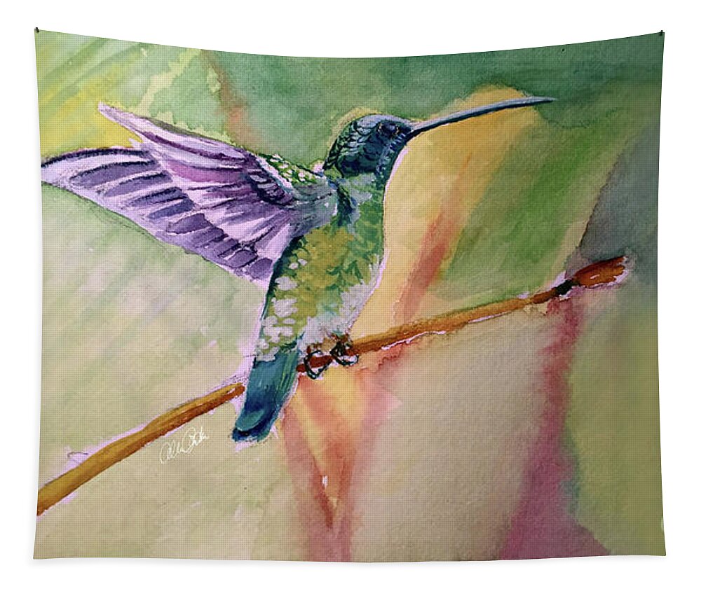 Hummingbird Tapestry featuring the painting The Hummingbird by Allison Ashton