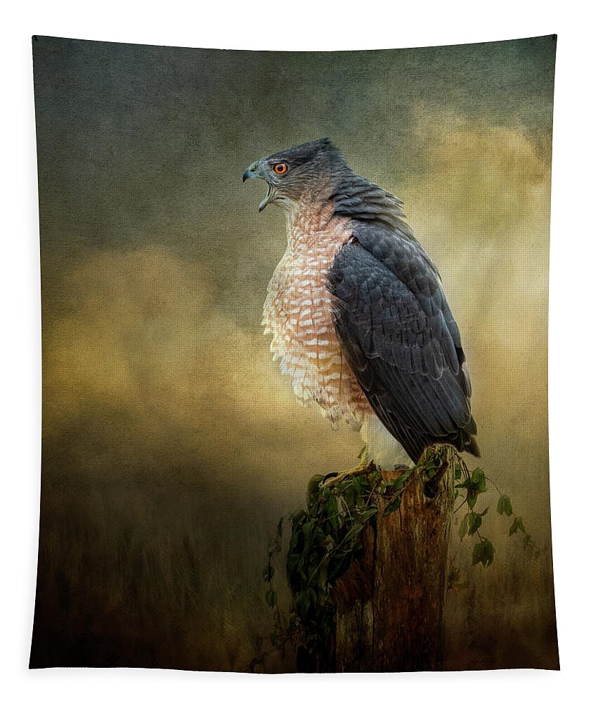 Hawk Tapestry featuring the digital art The Lecture by Nicole Wilde
