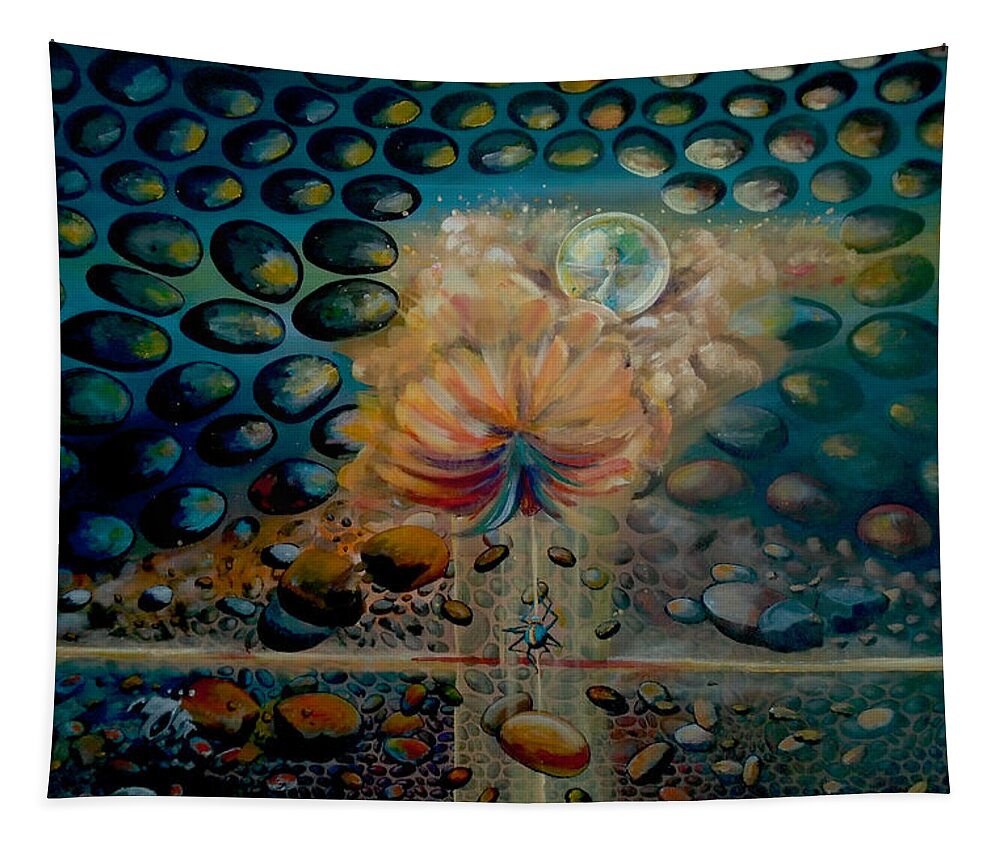 Pop-surrealism Tapestry featuring the painting The Itsy Bitsy Spider by Mindy Huntress