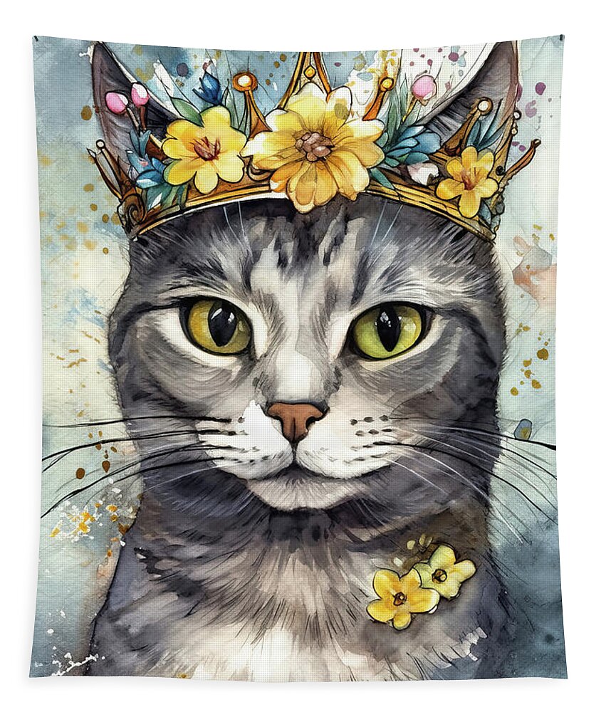 Gray Kitten Tapestry featuring the painting The Kitten Queen by Tina LeCour