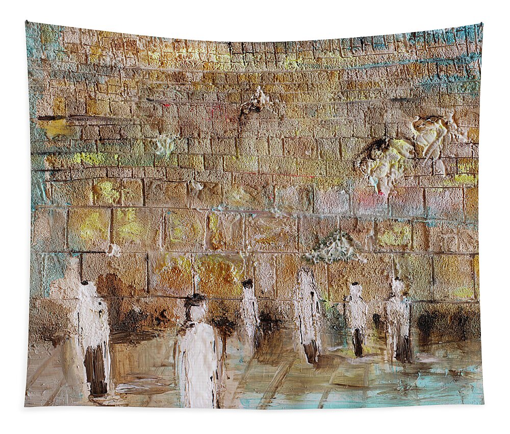 Jewish Art Tapestry featuring the painting The Kotel. Left side by Elena Kotliarker
