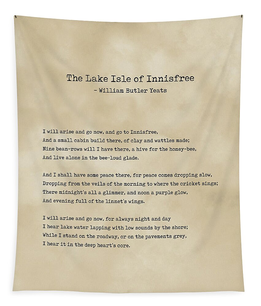 The Lake Isle Of Innisfree Tapestry featuring the digital art The Lake Isle of Innisfree - William Butler Yeats - Typewriter Print on Antique Paper 1 - Literature by Studio Grafiikka