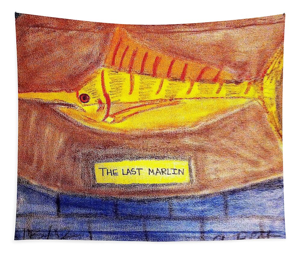 The Last Marlin Tapestry featuring the pastel The Last Marlin by Andrew Blitman