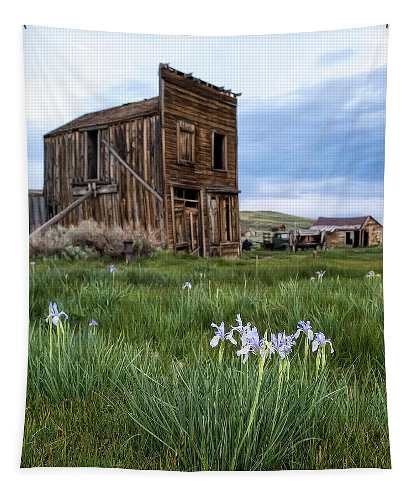 Bodie Tapestry featuring the photograph The Leaning Swasey Hotel in Bodie by Cheryl Strahl