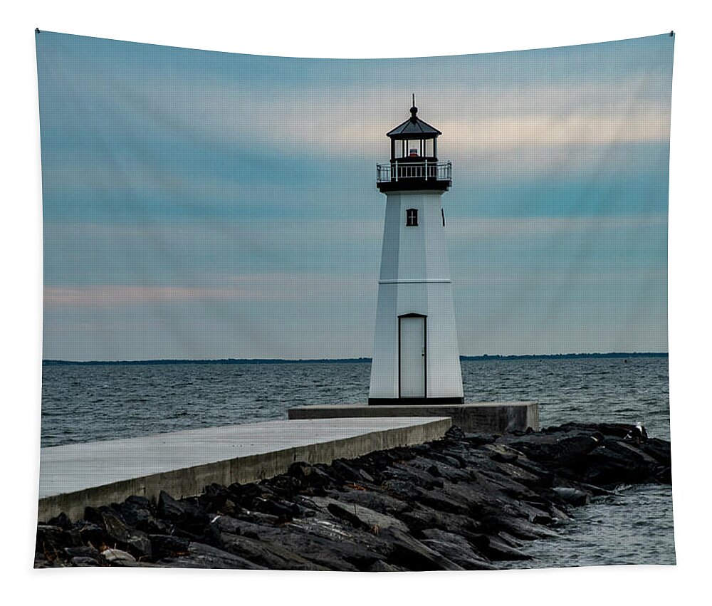 Jetty Tapestry featuring the photograph The Little Lighthouse by Cathy Kovarik
