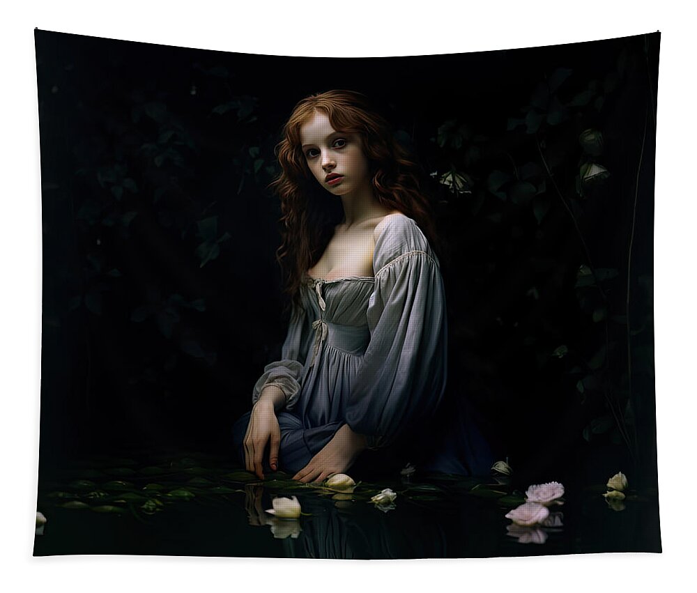 Bouguereau Tapestry featuring the digital art The little Nymphe No.3 by My Head Cinema