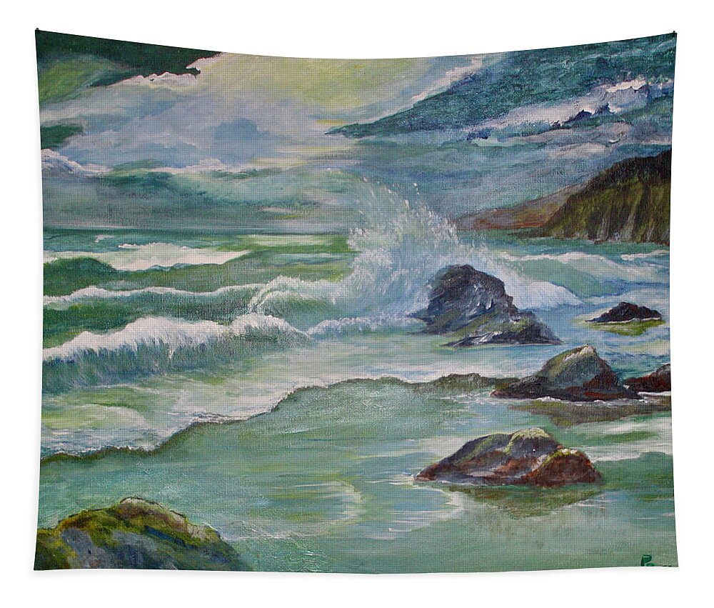 Ocean Tapestry featuring the painting The Living Sea by Peggy Rose