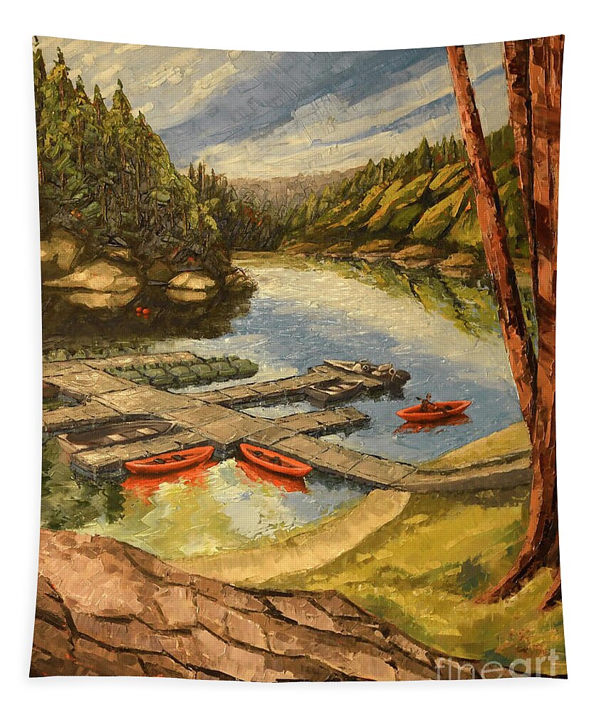 Loch Lomond Tapestry featuring the painting The Loch by PJ Kirk