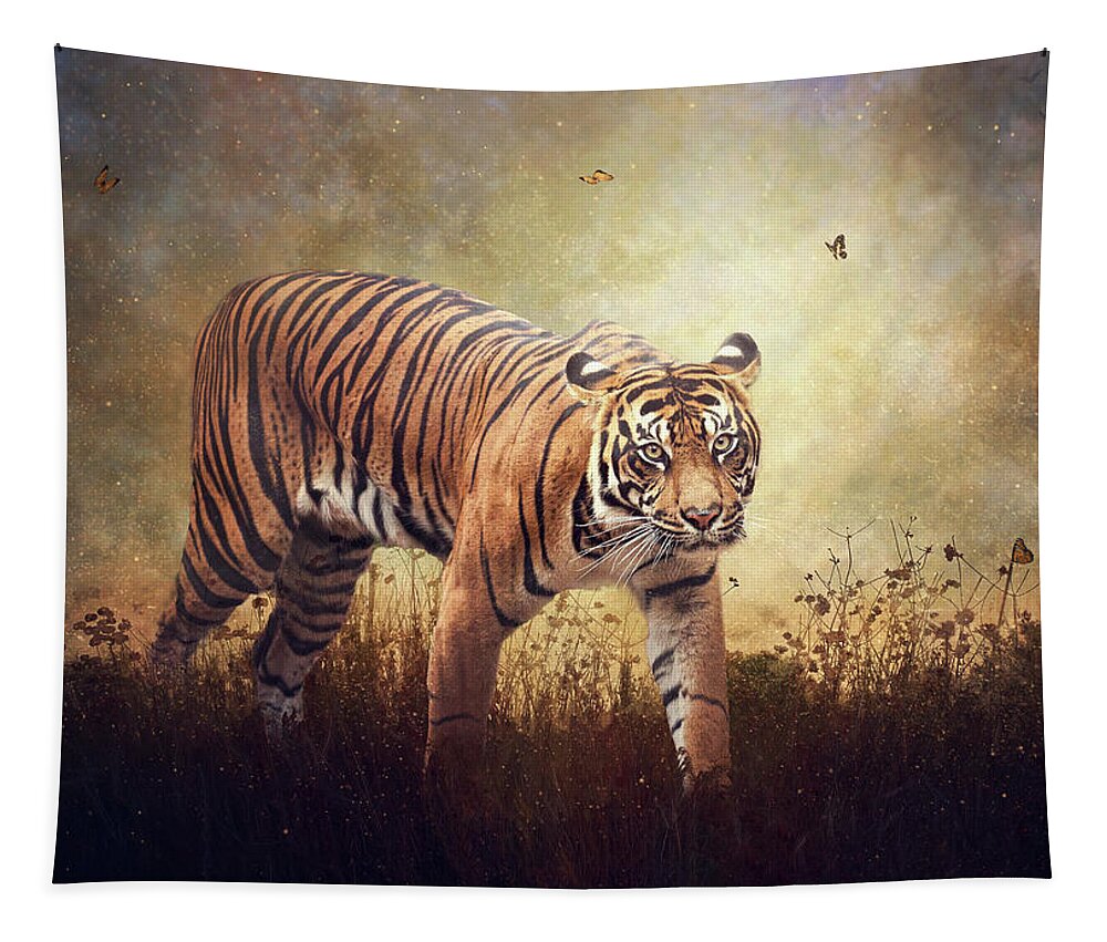 Tiger Tapestry featuring the digital art The Look by Nicole Wilde