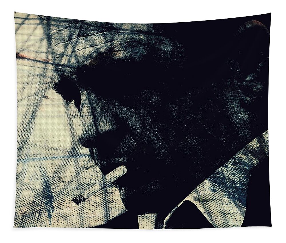 Johnny Cash Tapestry featuring the mixed media The Man Comes Around - Johnny Cash by Paul Lovering