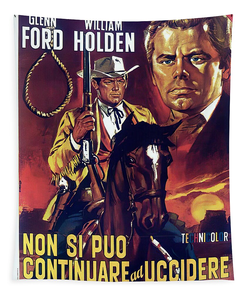 Man Tapestry featuring the mixed media ''The Man From Colorado'', with Glenn Ford and William Holden, 1948 by Movie World Posters