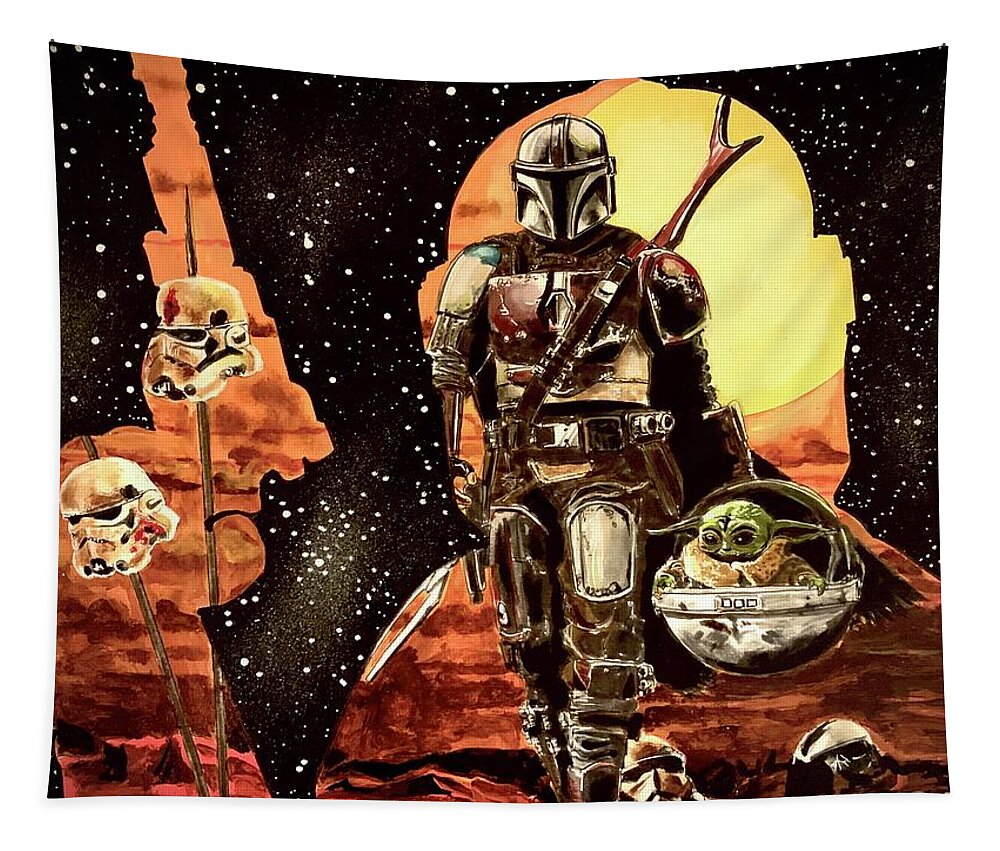 Star Wars Tapestry featuring the painting The Mandalorian by Joel Tesch