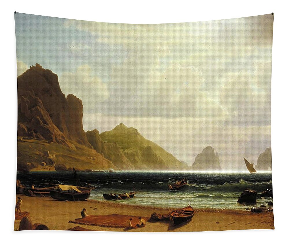 Marina Tapestry featuring the painting The Marina Piccola at Capri by Albert Bierstadt