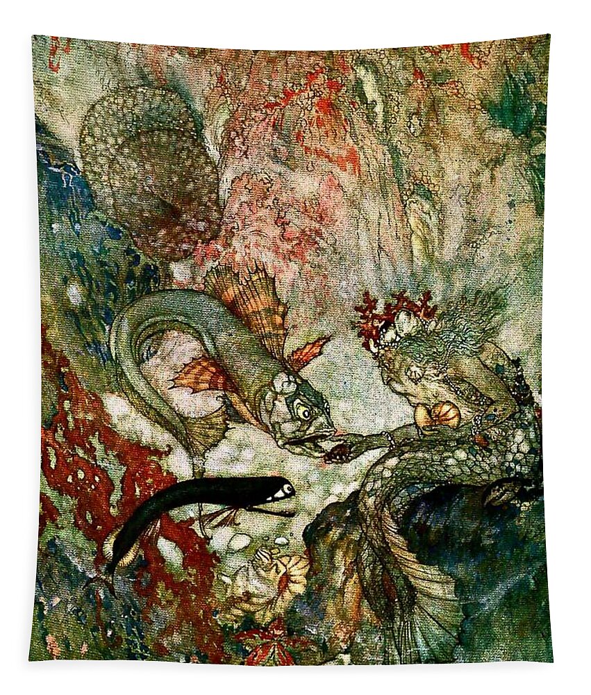 “edmund Dulac” Tapestry featuring the digital art The Mermaid King by Patricia Keith
